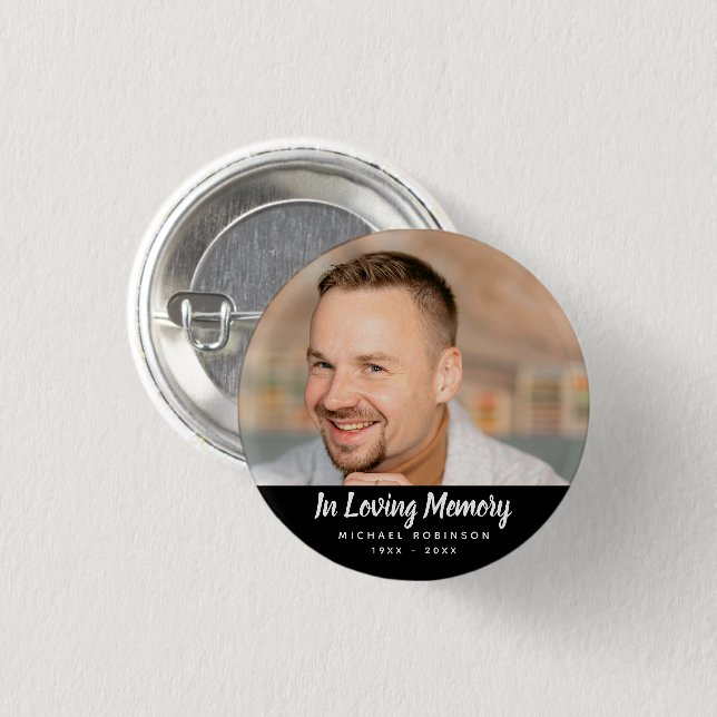 Simple Photo Memorial Tribute Funeral Keepsake Button (Vorne & Hinten)