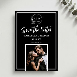 Simple Photo Minimal Monogram Save the Date Card Einladung