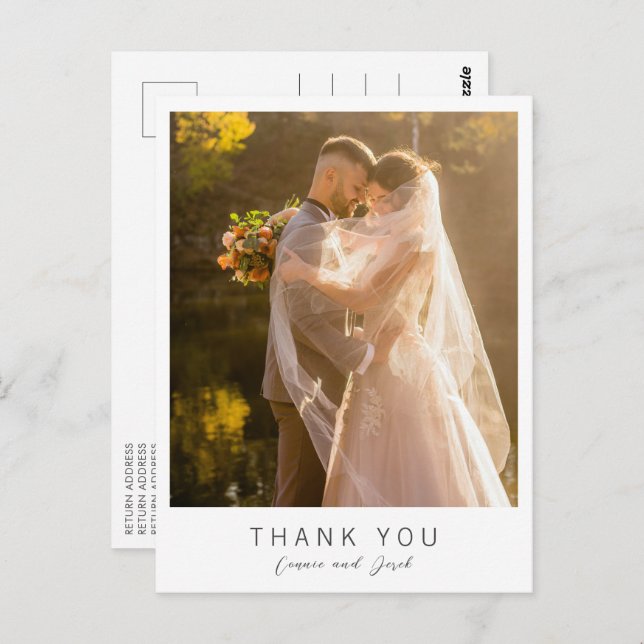 Simple Photo Modern Wedding Thank You Postkarte (Vorne/Hinten)