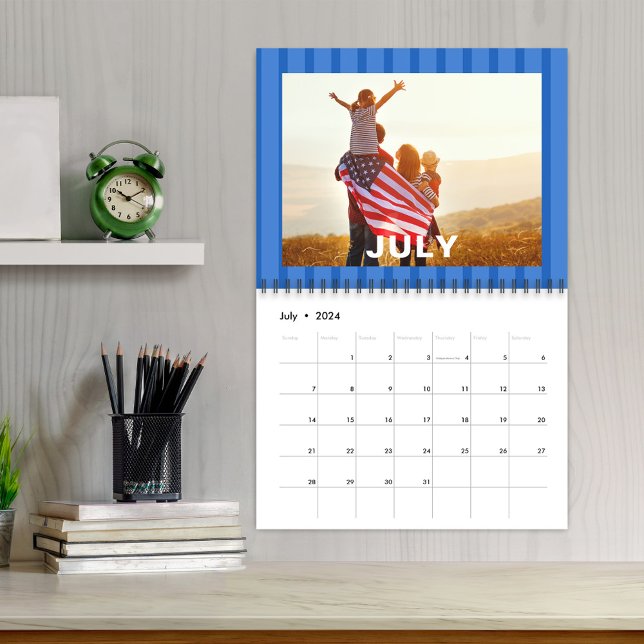 Simple Photo Months Colorful Whimsical Stripes Kalender (Whimsical colorful striped photo calendar. )