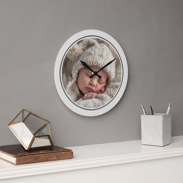 Simple Photo Template Personalized Frame Große Wanduhr (Büro)