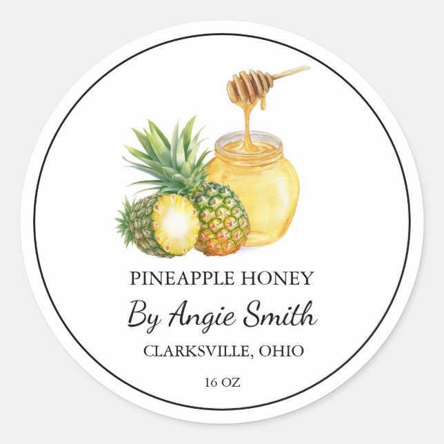 Simple Pineapple Infused Honey Label Runder Aufkleber (Vorderseite)