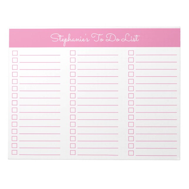 Simple Pink 8.5x11 Three Column Checklist Notizblock (Vorderseite)