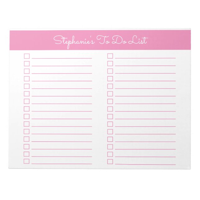 Simple Pink 8.5x11 Two Column Checklist Notizblock (Vorderseite)