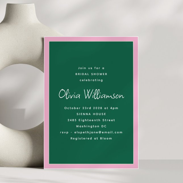 Simple Pink and Green Modern Trendy Bridal Shower Einladung (Von Creator hochgeladen)
