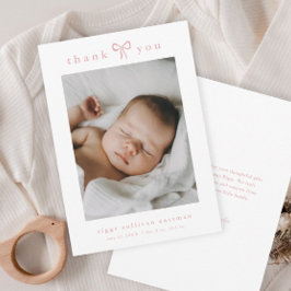Simple Pink Bow Girl Baby Photo Dankeskarte