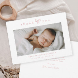 Simple Pink Bow Girl Baby Photo Dankeskarte