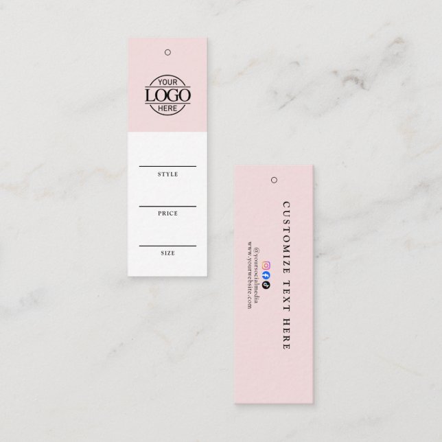 Simple Pink Business Logo Clothing Price Hang Tag (Vorne/Hinten)
