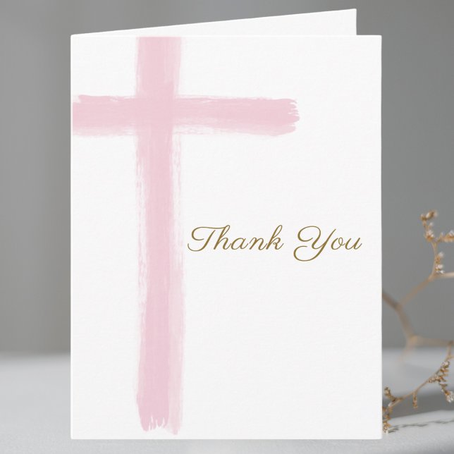 Simple Pink Cross First Holy Communion Folded  Dankeskarte (Von Creator hochgeladen)