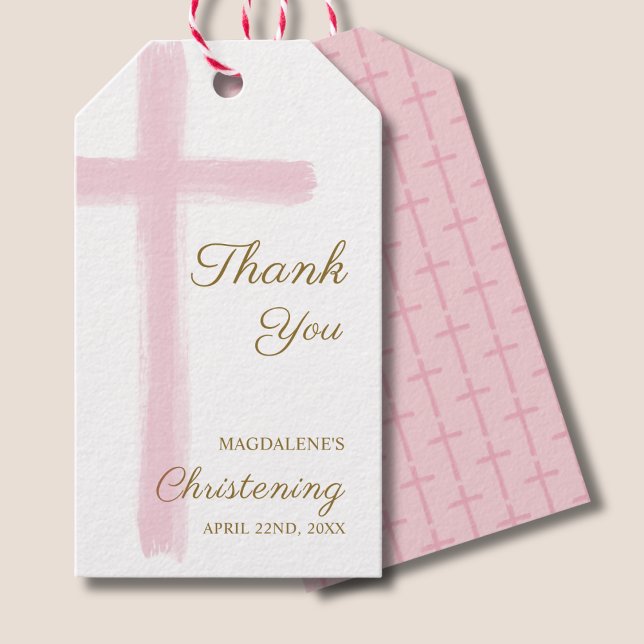 Simple Pink Cross Thank You Christening Baptism Geschenkanhänger (Von Creator hochgeladen)
