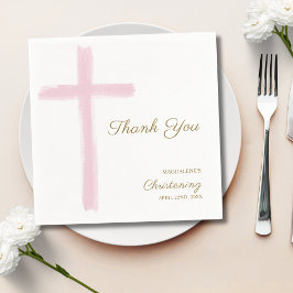 Simple Pink Cross Thank You Christening Baptism  Serviette