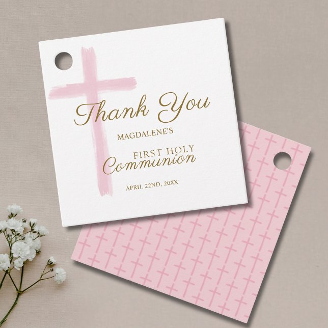 Simple Pink Cross Thank You First Holy Communion Geschenkanhänger (Von Creator hochgeladen)