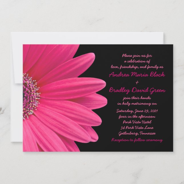 Simple Pink Gerbera Daisy Wedding Einladung (Vorderseite)