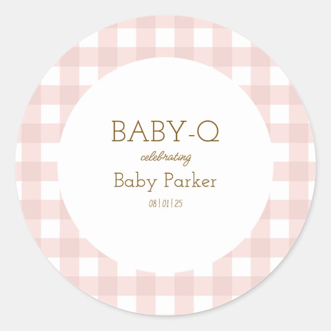Simple Pink Gingham Baby Shower Sticker (Vorderseite)