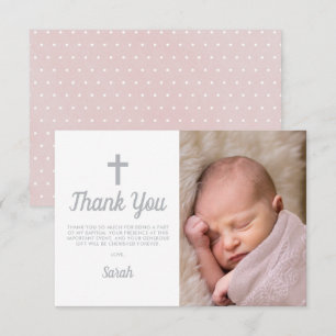 Simple Pink Girl Taufe Christening Foto Dankeskarte