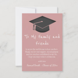 Simple Pink Handwriting Cap Tassel Graduation Dankeskarte