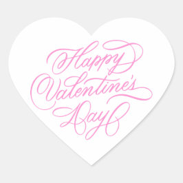 Simple Pink Happy Valentines Day Calligraphy Herz-Aufkleber