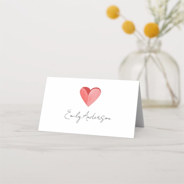 Simple Pink Heart Folded Place Card Platzkarte (Vorderseite)