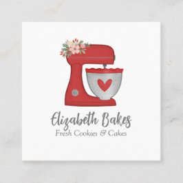 Simple Pink Mixer Floral Cake Bakery Business Card Quadratische Visitenkarte