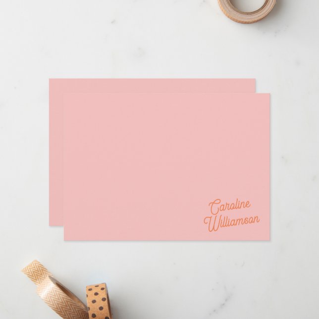Simple Pink Orange Script Personalized Stationery  Mitteilungskarte (Vorderseite/Rückseite Beispiel)