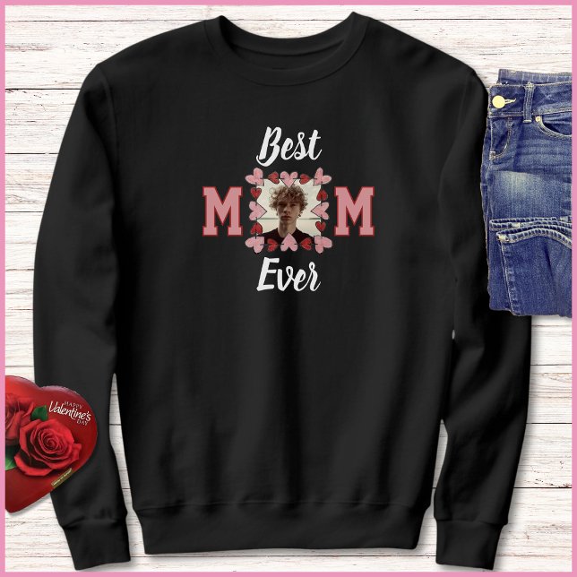 Simple Pink & Red Hearts 1 Photo Best Mom Ever Sweatshirt (Von Creator hochgeladen)