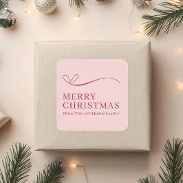 Simple pink red modern Merry Christmas  Quadratischer Aufkleber
