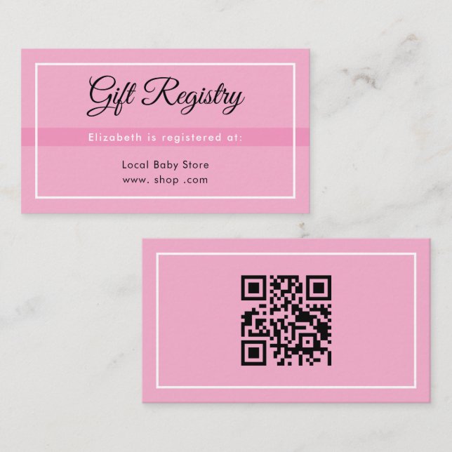 Simple Pink Registry Babyshower QR Enclosure Card Begleitkarte (Vorne/Hinten)