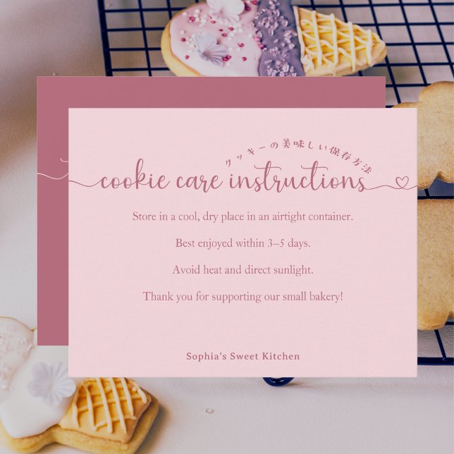 Simple Pink Script Cookie Care Instructions Bakery Dankeskarte (Von Creator hochgeladen)