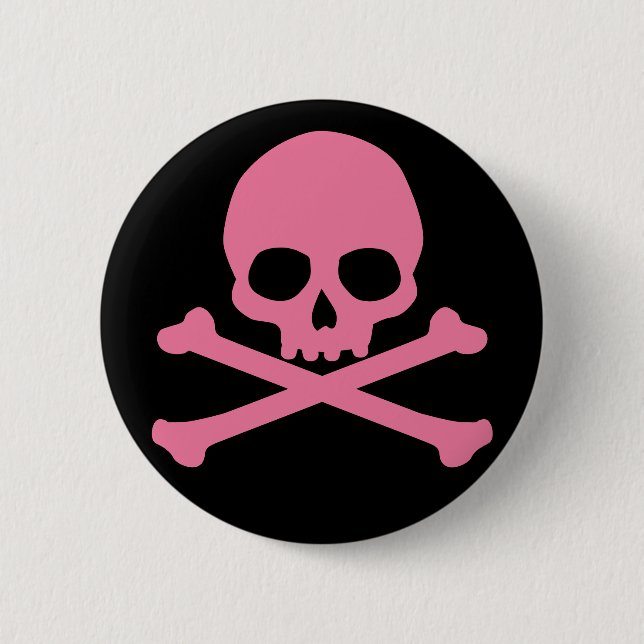 SImple Pink Skull und Crossbones Button (Vorderseite)