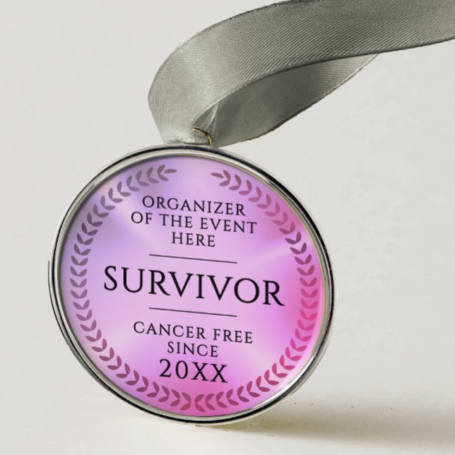 Simple Pink Survivor Awareness Fundraiser Medal Ornament Aus Metall (Von Creator hochgeladen)