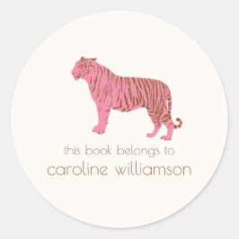 Simple Pink Tiger Custom This Book Belongs To Runder Aufkleber