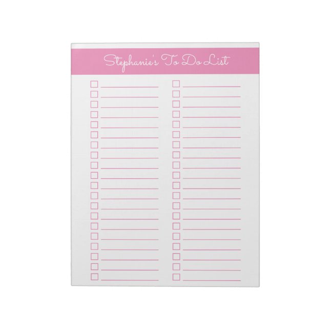 Simple Pink Vertical 8.5x11 Two Column Checklist Notizblock (Rotiert)