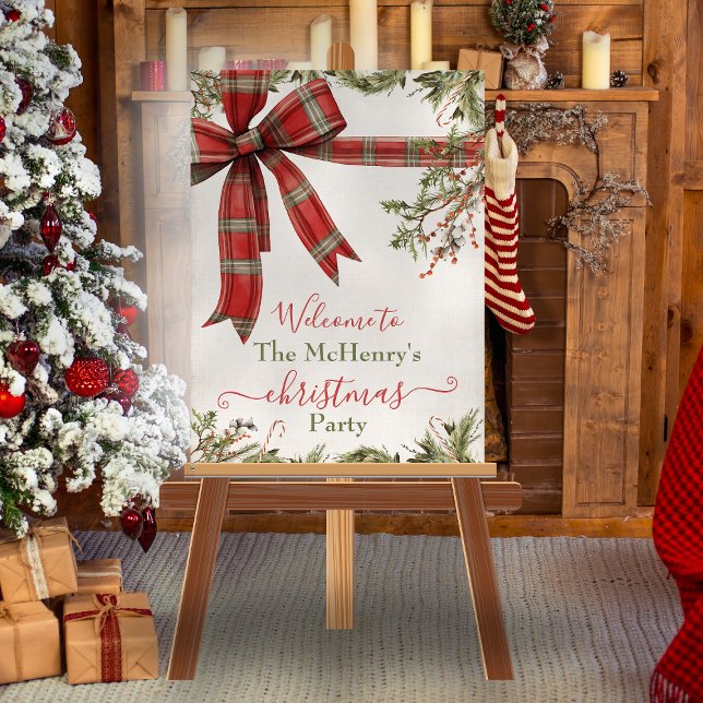 Simple Plaid Red Bow Christmas Holiday Welcome Poster (Von Creator hochgeladen)