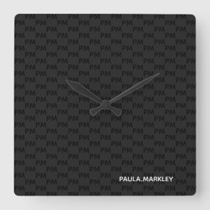 Simple Plain Black Gray Modern Monogram Pattern Quadratische Wanduhr