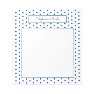 Simple Polka Dot Blue Personalisiert Thin Border Notizblock