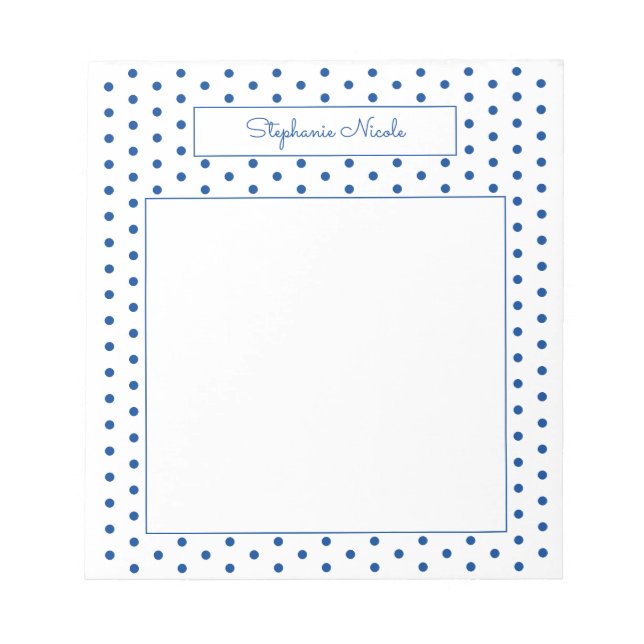 Simple Polka Dot Blue Personalisiert Thin Border Notizblock (Vorderseite)