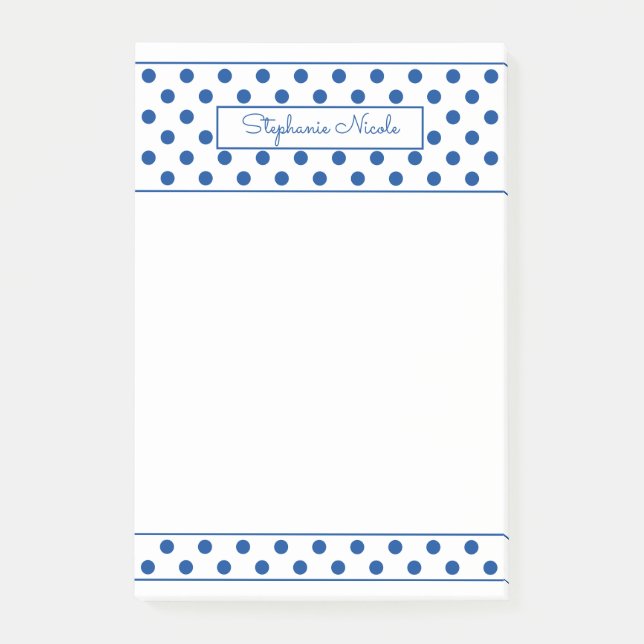 Simple Polka Dot Blue Personalisiert Thin Border Post-it Klebezettel (Vorderseite)