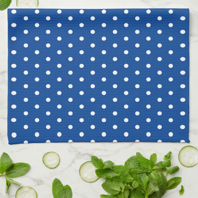 Simple Polka Dot Navy Blau und Weiß Geschirrtuch (Gefaltet)