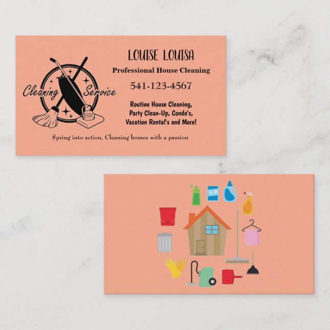 Simple Professional House Cleaning Business Cards Visitenkarte (Vorne/Hinten)