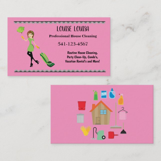 Simple Professional House Cleaning Business Cards Visitenkarte (Vorne/Hinten)