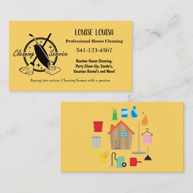 Simple Professional House Cleaning Business Cards Visitenkarte (Vorne/Hinten)