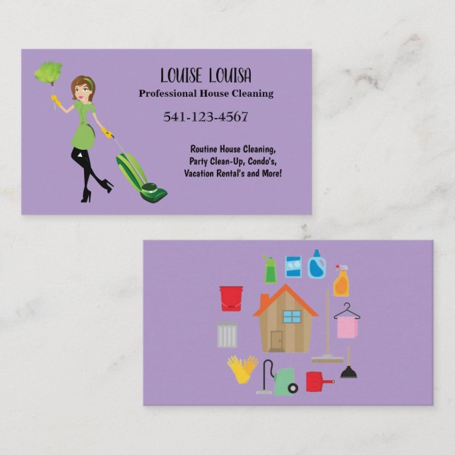 Simple Professional House Cleaning Business Cards Visitenkarte (Vorne/Hinten)