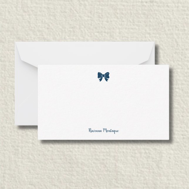 Simple Prussian Blue Bow Handwritten Name  Mitteilungskarte (Von Creator hochgeladen)