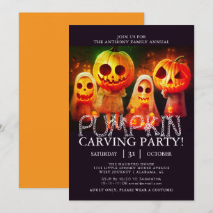 Simple Pumpkin Carving Party Halloween Spooky Inv Einladung