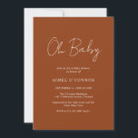 Simple Pumpkin Rustic Script Elegant Baby Shower Einladung<br><div class="desc">Moderne,  kürbisfarbene Babydusche mit einem einfachen Design mit "Oh Baby" in rustikaler Schrift-Typografie. Diese elegante geschlechtsneutrale Einladung mit minimalistischem Layout eignet sich hervorragend für eine Herbst-/Halloween-Babydusche,  egal ob Sie einen Jungen oder ein Mädchen haben.</div>