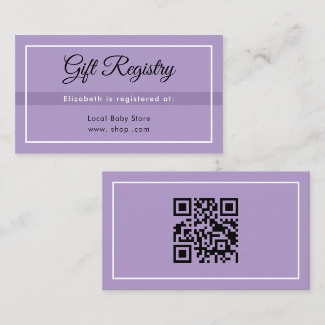 Simple Purple Babyshower QRRegistry Enclosure Card Begleitkarte (Vorne/Hinten)