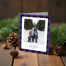 Simple Purple Black Plaid Border 3 Photo Christmas Feiertagskarte