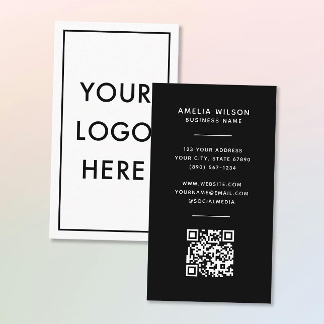 Simple QR Code Logo Border Frame Vertical Visitenkarte (Von Creator hochgeladen)