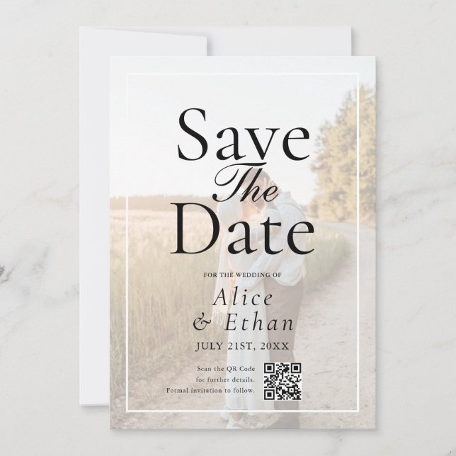 Simple QR Code Photo Wedding Save The Date (Vorderseite)