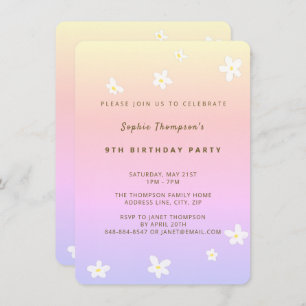 Simple Rainbow Trendy Daisies Girl Birthday Party Einladung